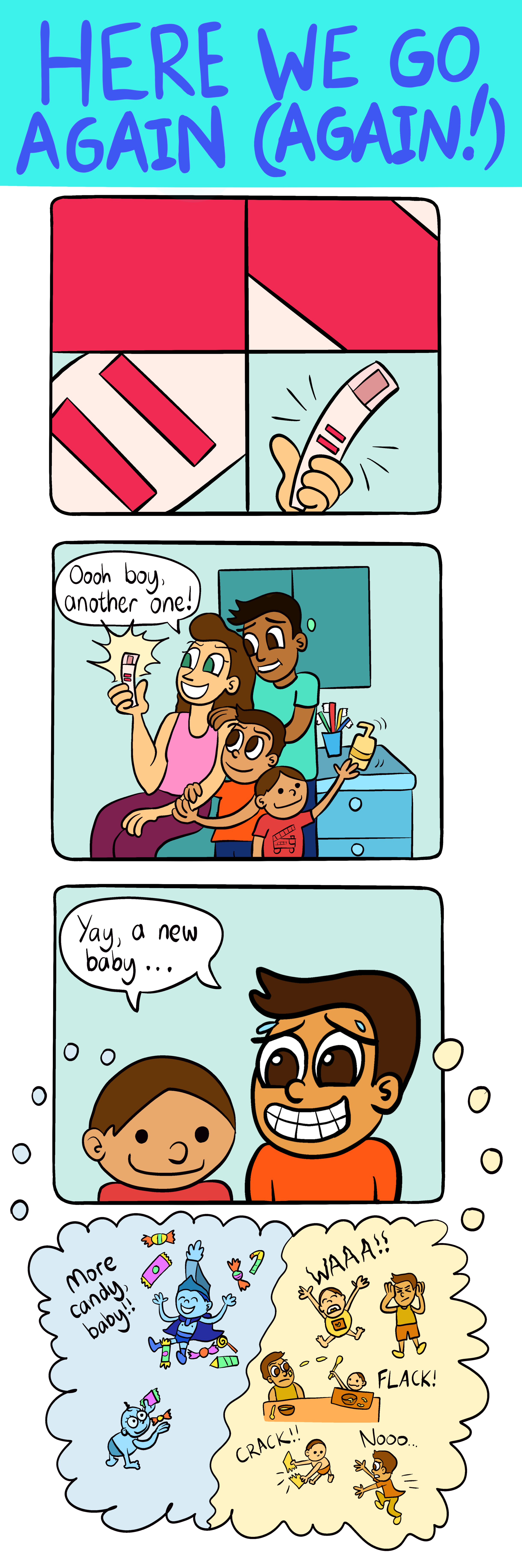 Comic about finding out we’re pregnant again and the kids’ reactions
